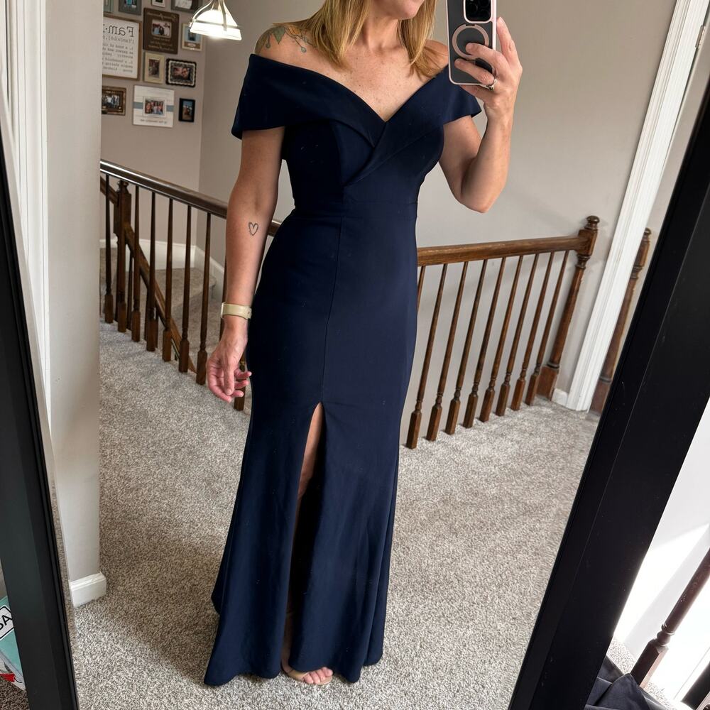 Aqua navy dress with small train - mother of bride groom